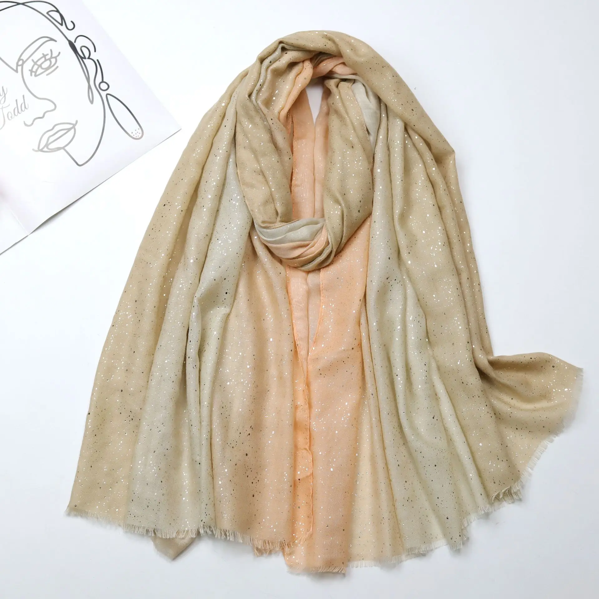 Cheap Mode Frauen Plain Farbe Schals Pailletten Kopf Schal Tie Dye Drucken Schimmer Gold Glitter Muslimischen Lange Stirnband Haar Kappe Schal wrap