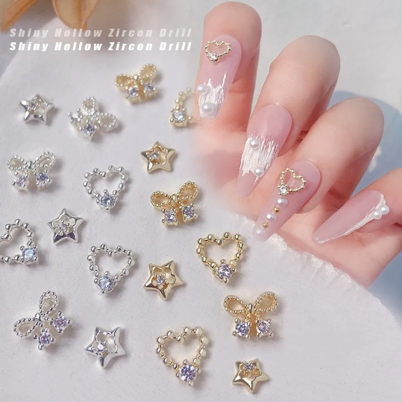 

20pcs/2pcs Luxury Bowknot Heart Nail Art Charms Decoration Zircon Rhinestone Diamond Manicure Jewelry Parts Press on Nail Access