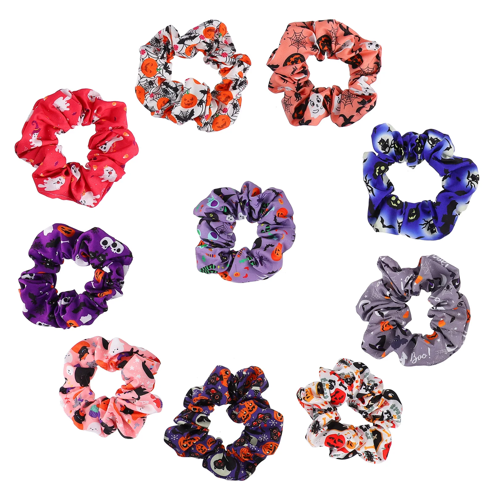 

10pcs Hair Scrunchies Elastic Satin Hair Bands Hair Ties Ropes Spooky Elastics Ponytail Holders with Pumpkin Prints for