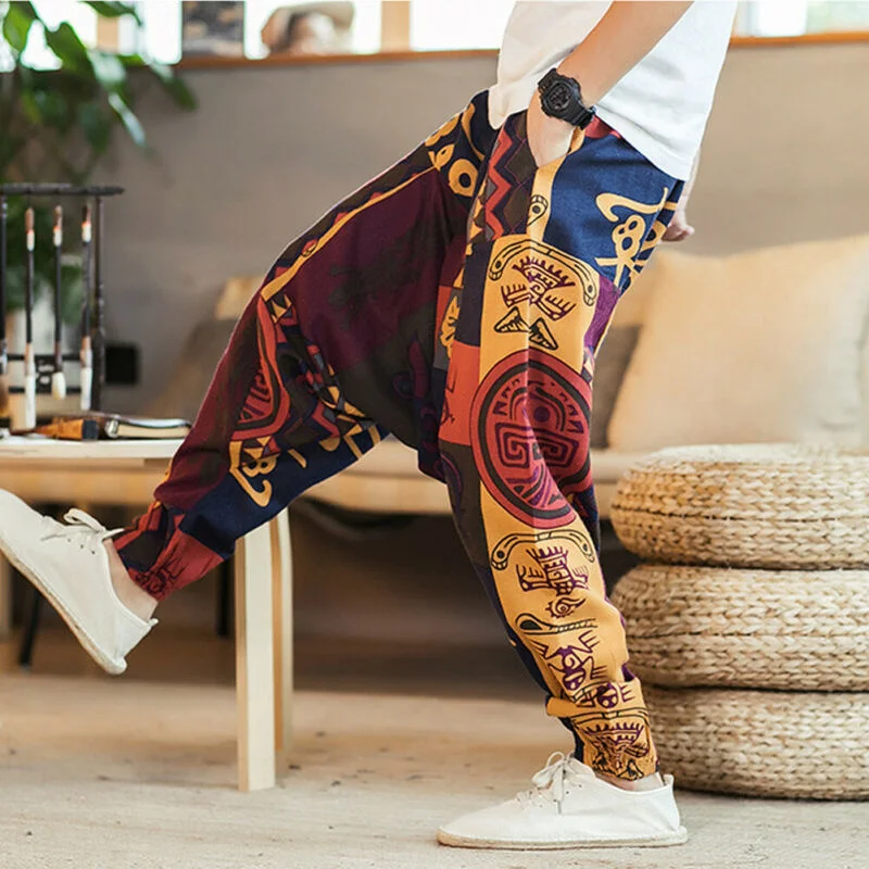 

Spring Autumn Men Cotton Pockets Harem Pants Hip Hop Joggers Gypsy Hippie Drop Crotch Mens Pants Man Sweatpants Streetwear M-3XL