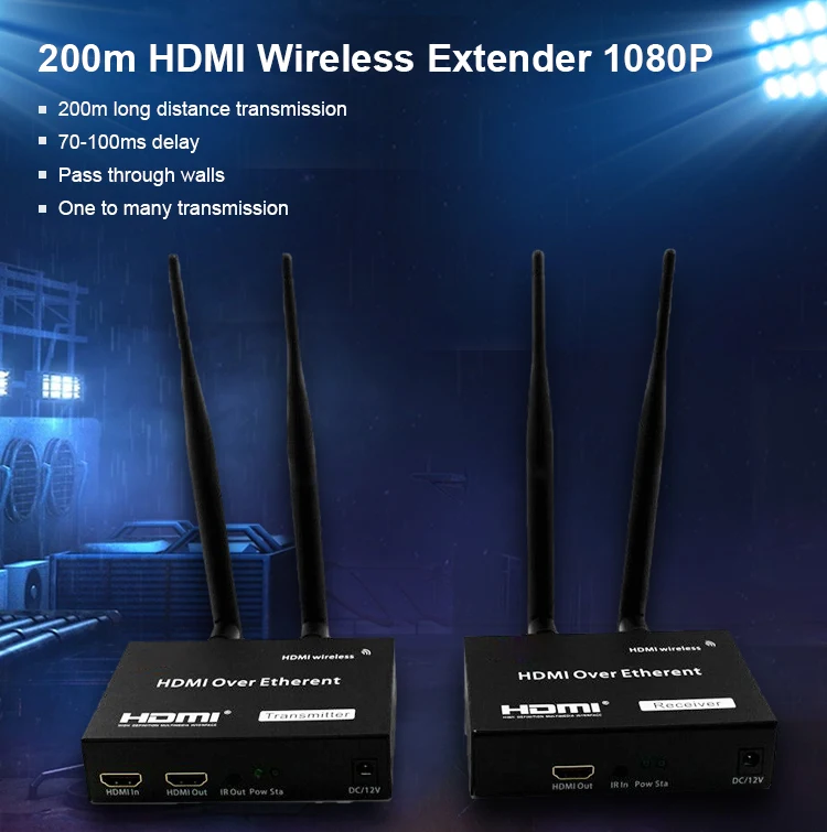 Wholesale Wireless 200m HDMI Extender Adapter Support 3D 1080P Video Digital Audio for Laptop wireless HDMI Transmitter Receiver
