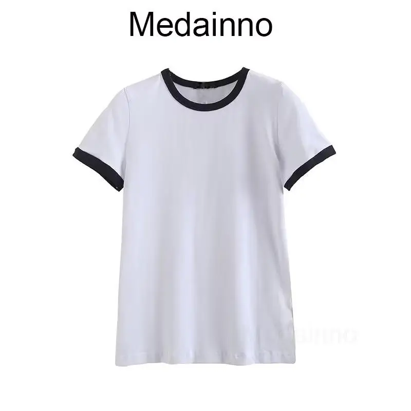 

Medainno 2023 Новая Женская весенне-летняя Однотонная футболка с коротким рукавом и круглым вырезом универсальные приталенные повседневные женские шикарные топы