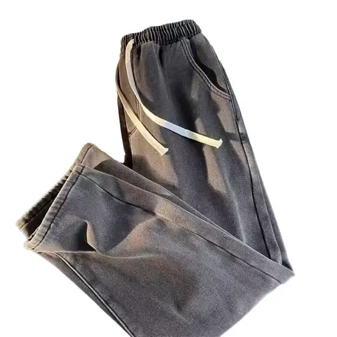 Однотонные повседневные джинсы, Мужские повседневные джинсовые брюки на шнуровке с эластичным поясом и карманами, свободные широкие брюки для удобства