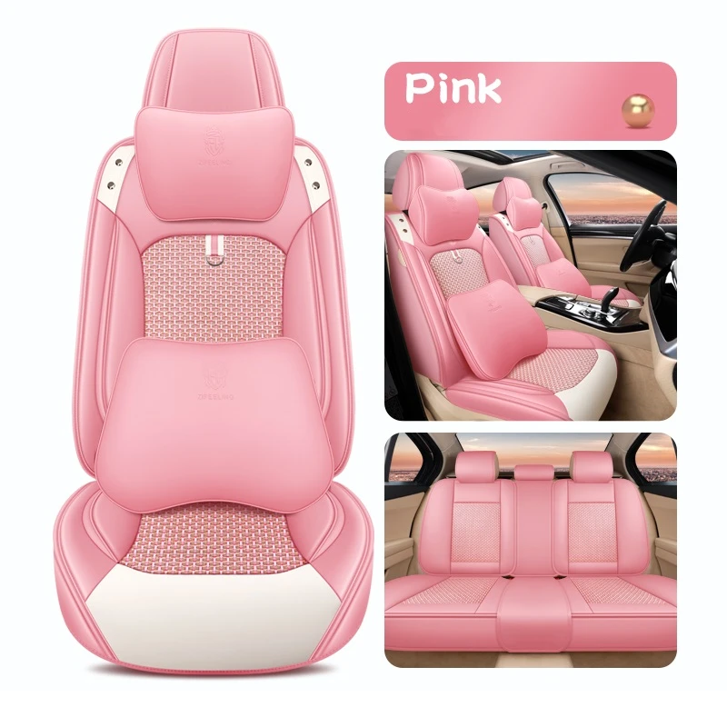 

Car Seat Covers For Sedan Suv Durable Leather Universal Full Set Five Seaters Cushion Mat Front And Back Cover Pink Deisgn