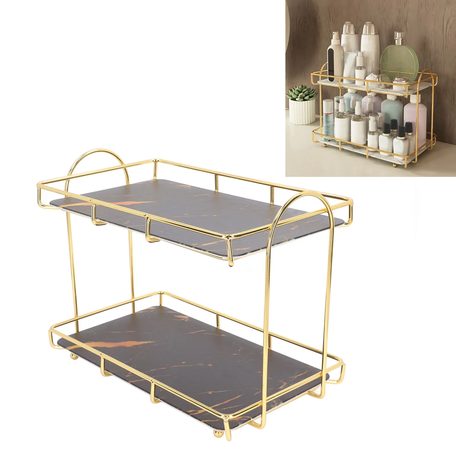 2-х уровневая полка для ванной комнаты настольная с перегородкой держатель