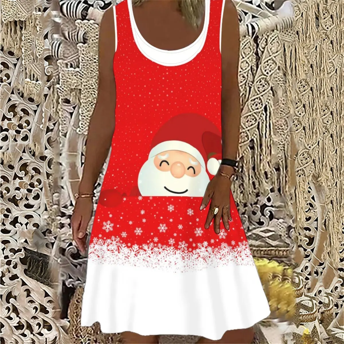 

XXS-10XL Oversize Women's Summer New Christmas Print Round Neck Casual Loose Sleeveless Dress