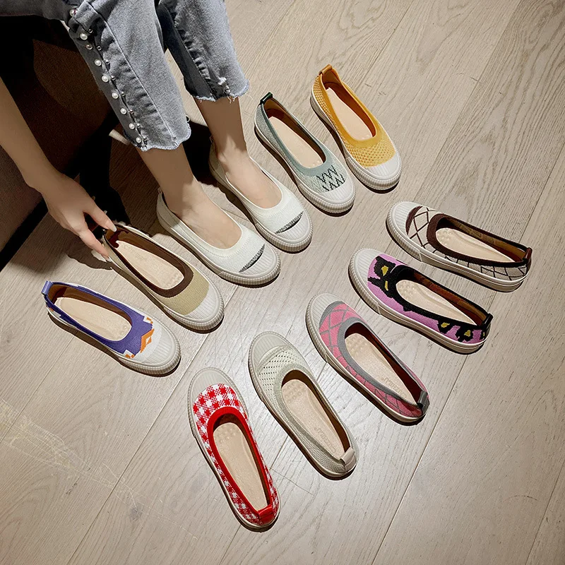 

Women Flats Shallow Casual Woman Shoe Slip-on Round Toe Female Footwear Loafers Soft New Mesh Mixed Color Summer Moccasin Dress