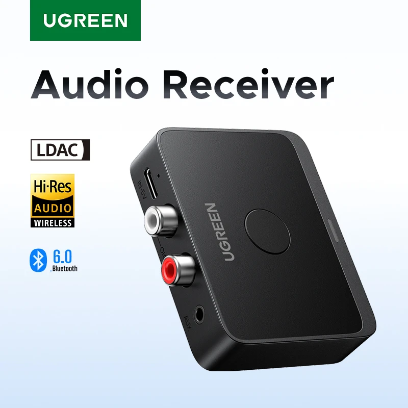 Фото UGREEN AUX Bluetooth-приемник LDAC AAC Hi-Fi 3,5 мм разъем 2RCA RCA аудио Bluetooth 6,0 адаптер приемники 15 часов для автомобильного динамика ПК №1