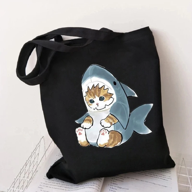 

Fashion Women's Shoulder Bags Harajuku Style Shopping Bags Large Capacity Canvas Bags Cartoon Cute Cat Casual Ladies Handbags