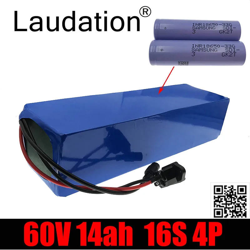 

Laudation 60V 14AH Electric Bike Battery 18650 Pack 16S 4P Built-in 30A BMS For Scooters With Motors Less Than 1000W, Etc.