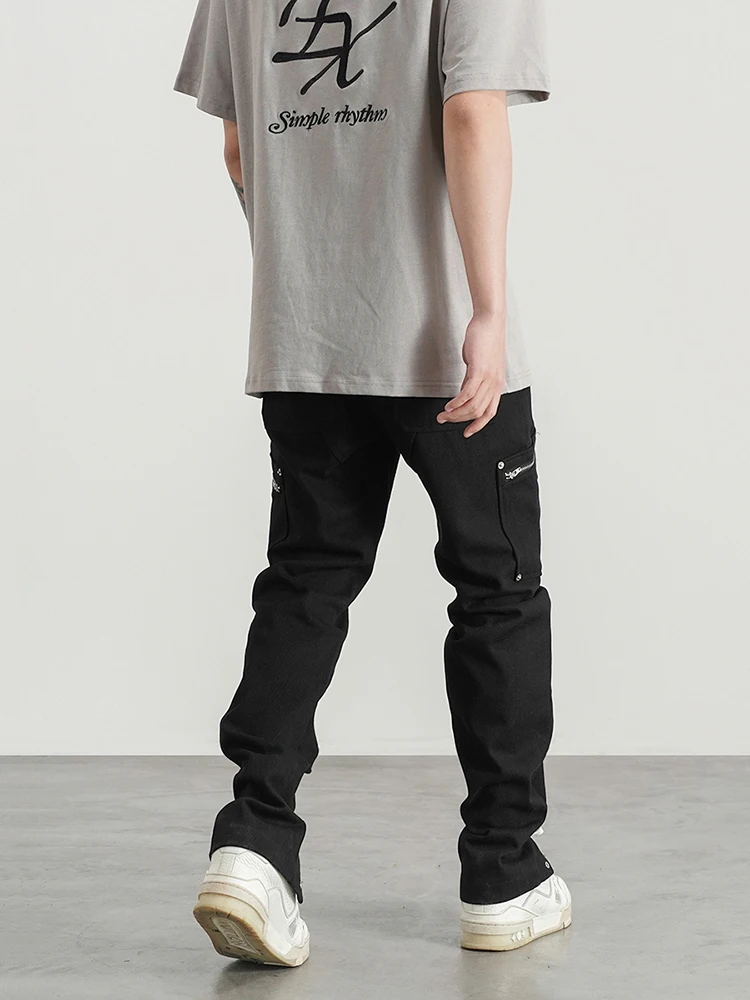 Men's Jeans High Street Multi Pocket Zipper Design Jeans Men's Hip Hop Black Slim Pants Hot Selling Boyfriend Jeans Four Seasons