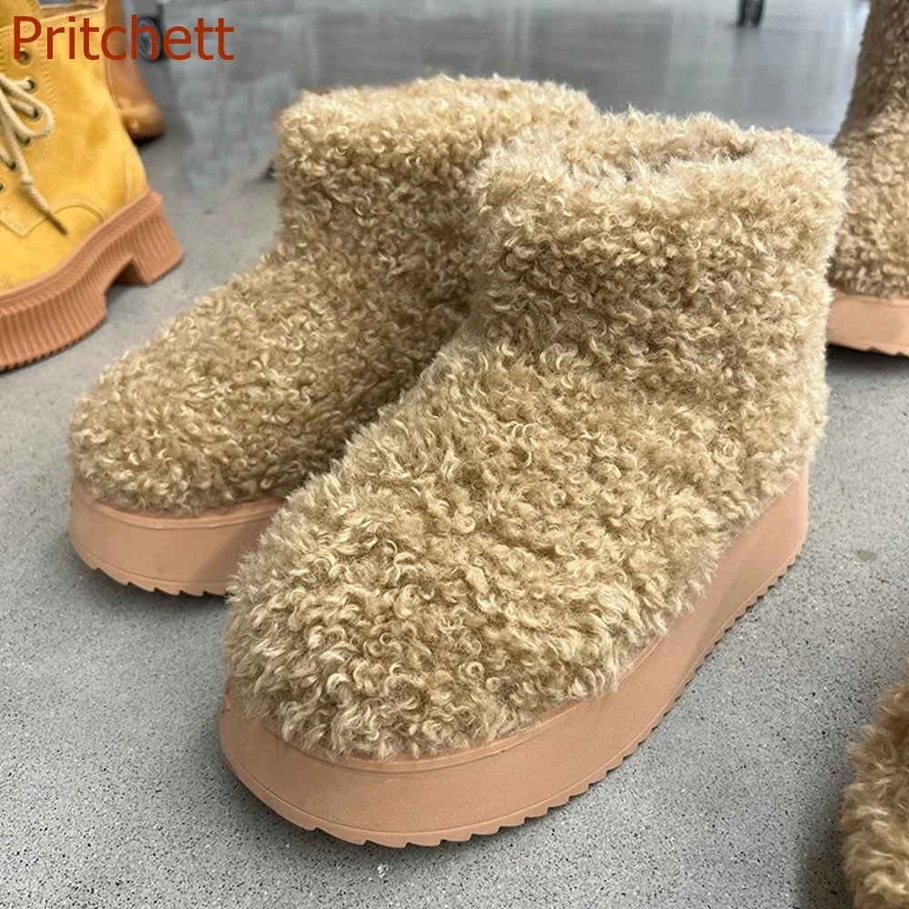 

Женские меховые ботинки с круглым носком, короткие сапоги до середины икры, плоская подошва, зимняя модная повседневная однотонная женская обувь, Новое поступление 2023