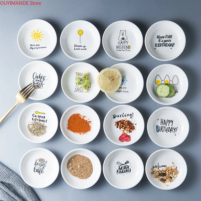 

10 Pcs / Set 4 Inch Snack Small Dish Seasoning Dish Ceramic Sauce Tomato Small Plate Sauce Dish Simple Pattern Style