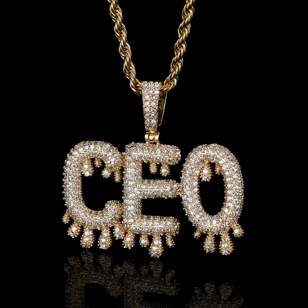 2022 Hip Hop New Custom Name Stitching Water Drop Letter Rapper Rock Necklace Pendant Fashion Jewelry