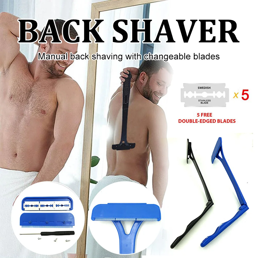 For Men Foldable Hair Removal Razor With 5 Blades Adjustable Back Trimmer Body Hair Shaver