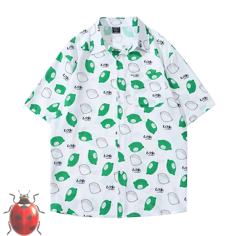 

Full Kiwi Smiley Print Casual Men Women Cuba Hawaii Shirt Oversize
