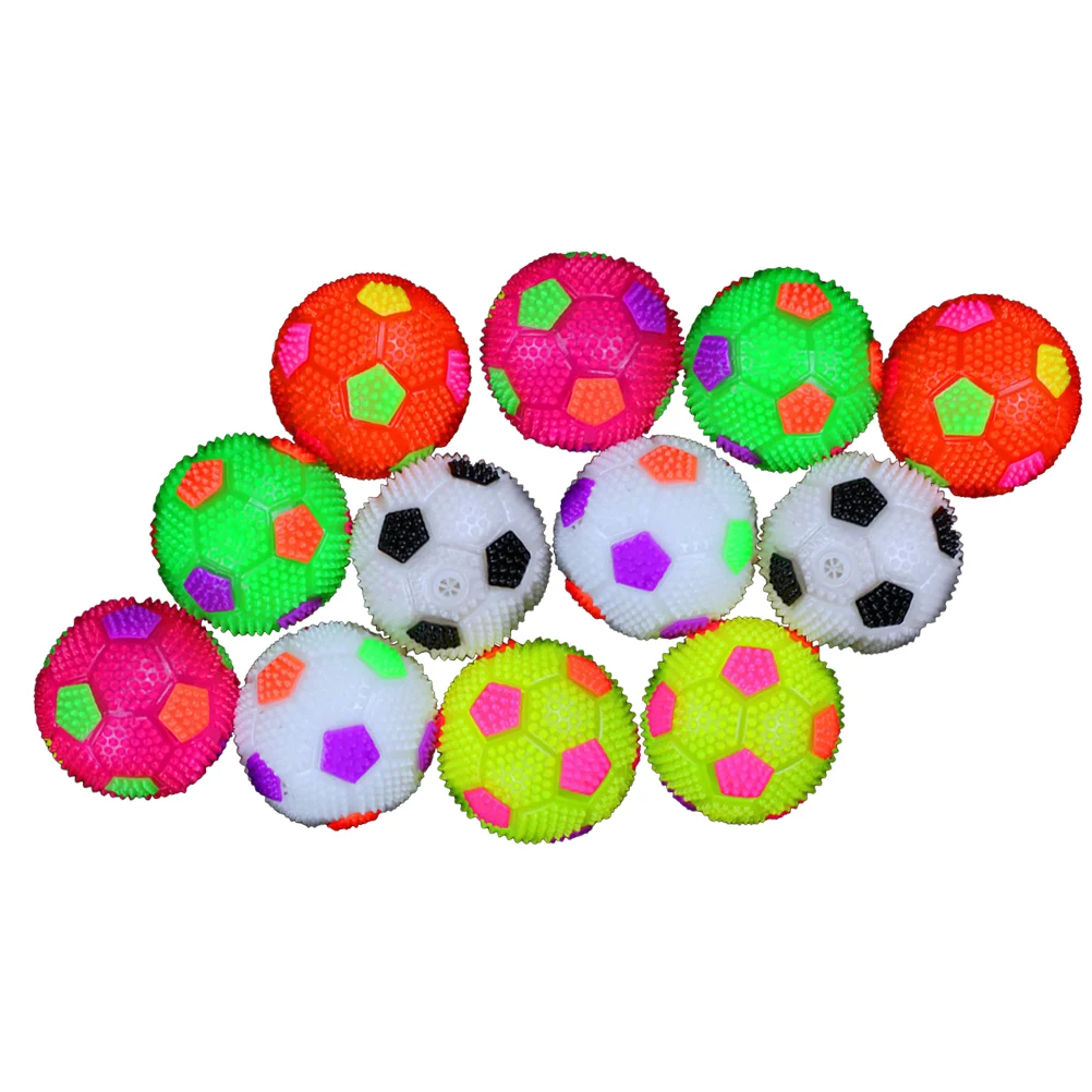 

12 Pcs Squeaker Ball Plastic Luminous Elastic Spiky Ball Squeeze Bouncy Toy Balls for Children Adults Teens Pets (Random Color)