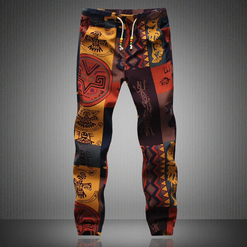 

New Fasion Summer Sprin Autumn Men Floral Print Joers Male Casual Summer Pants Mens Sweatpants Linen Pants Men Trouser