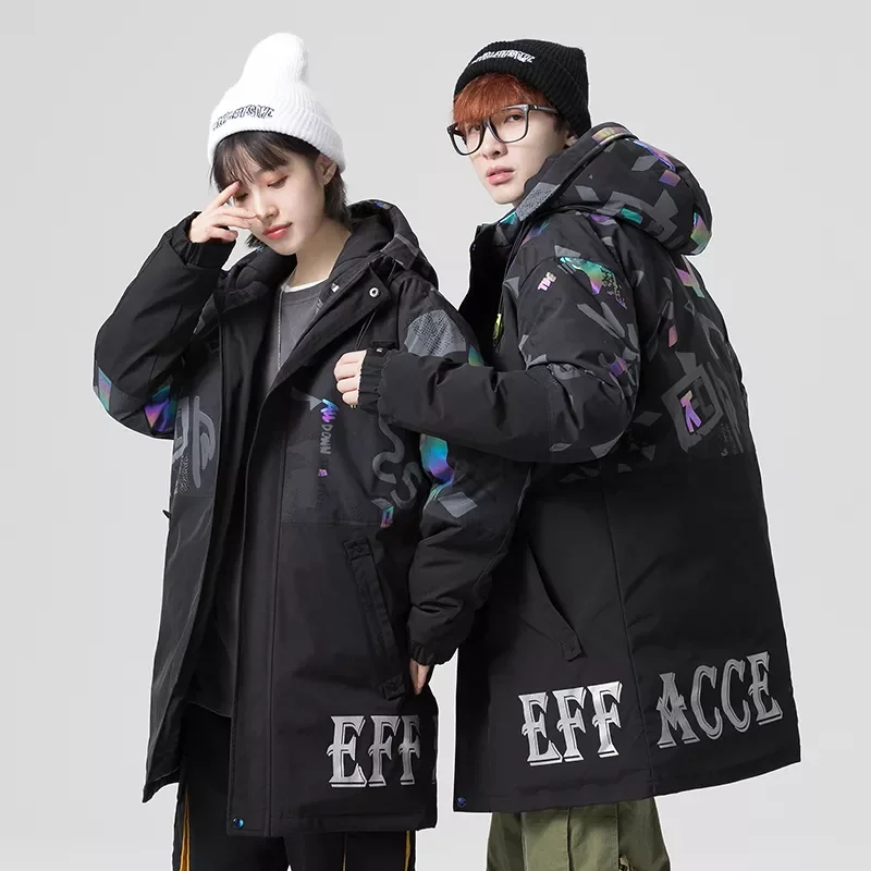2022New Winter Casual Thick Warm Long Down Jacket Men Fashion Couple Jacket Coat Windproof Hooded Brand Men Women Down Jackets