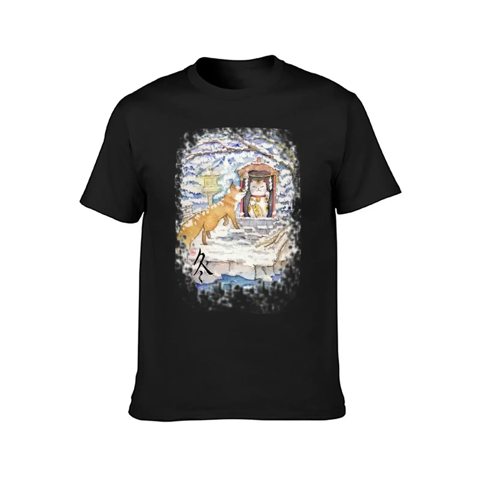 Футболка с изображением лисы манеки традиции Shrine Money Cat in Snow забавные футболки