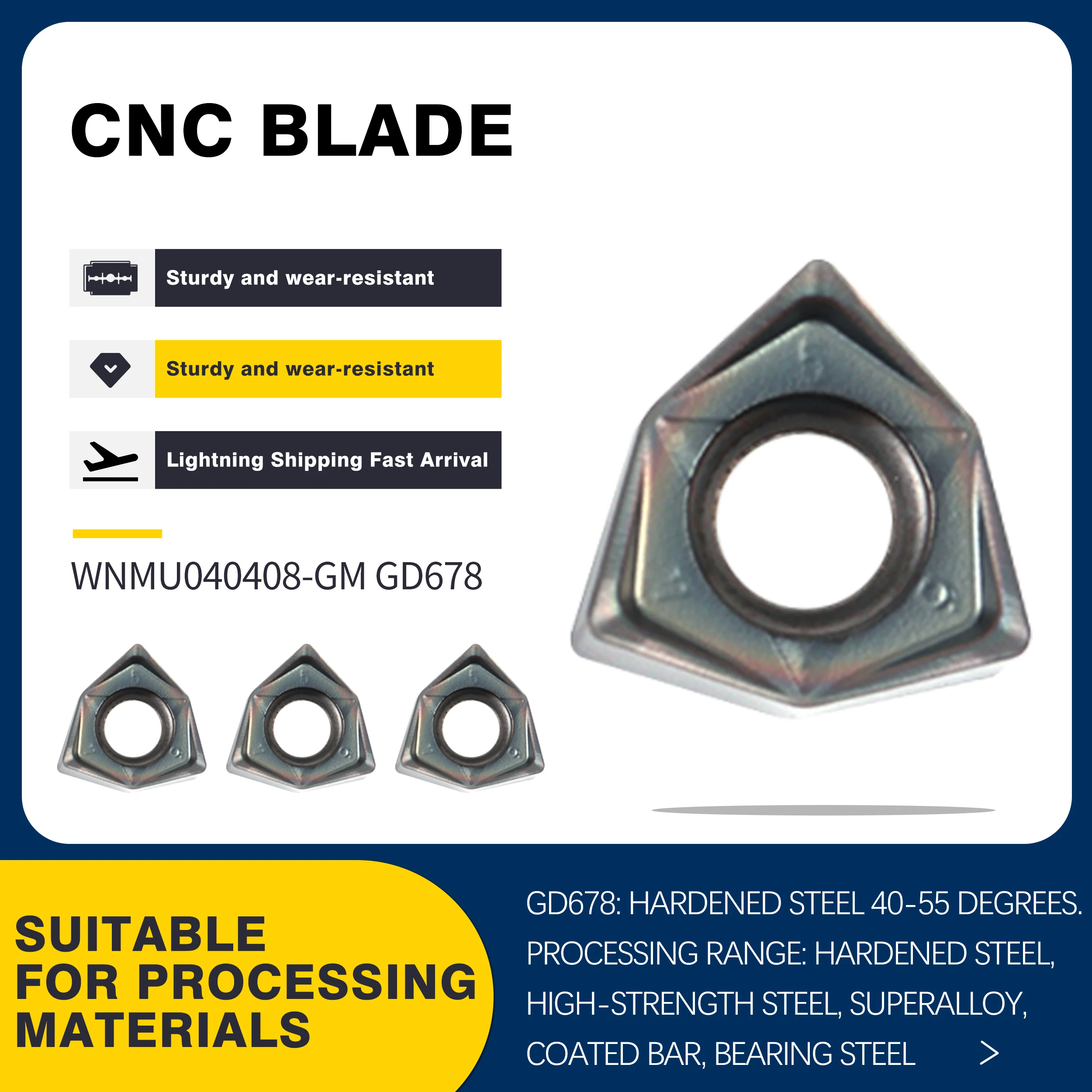 

10PCS WNMU040408-GM GD678 High Quality Carbide U Drill Color Double-sided Hex Fast Forward Insert CNC Lathe Tools Milling Cutter