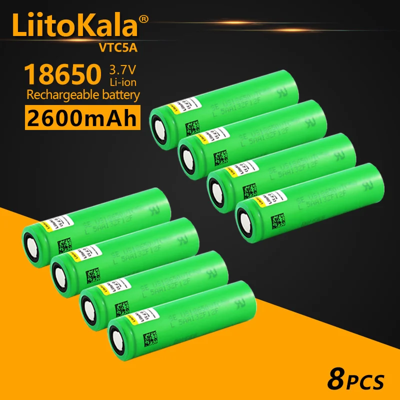 

8PCS LiitoKala VTC5A 18650 2500mAh 25A 3.7vrechargeable li-ion battery VTC5A flat/button top for Power tools/flashlights