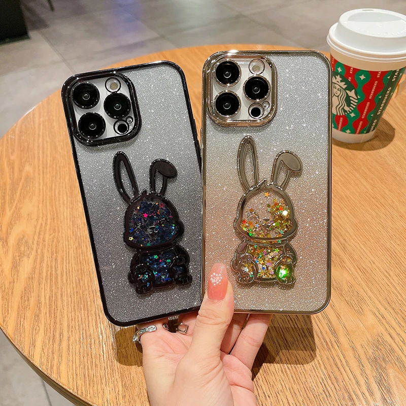 

Для IPhone 14 Pro Max градиентный защитный чехол с блестками розовый песок кролик для IPhone 14 Plus креативный чехол для телефона с защитой от падения