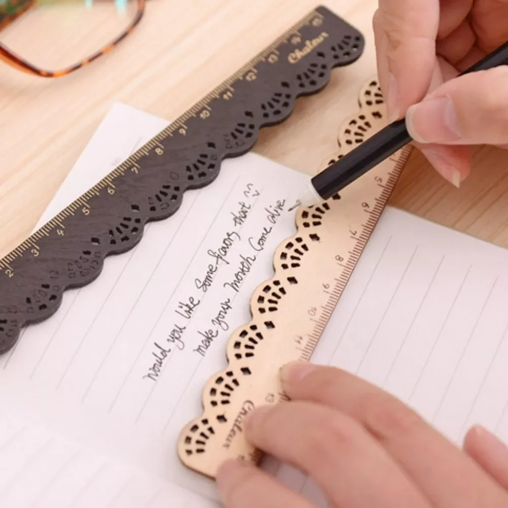 

1 Pc Creative 15cm Vintage Hollow Out Lace Wood Ruler Measuring Straight Ruler Tool Promotional Gift Stationery tshirt ruler
