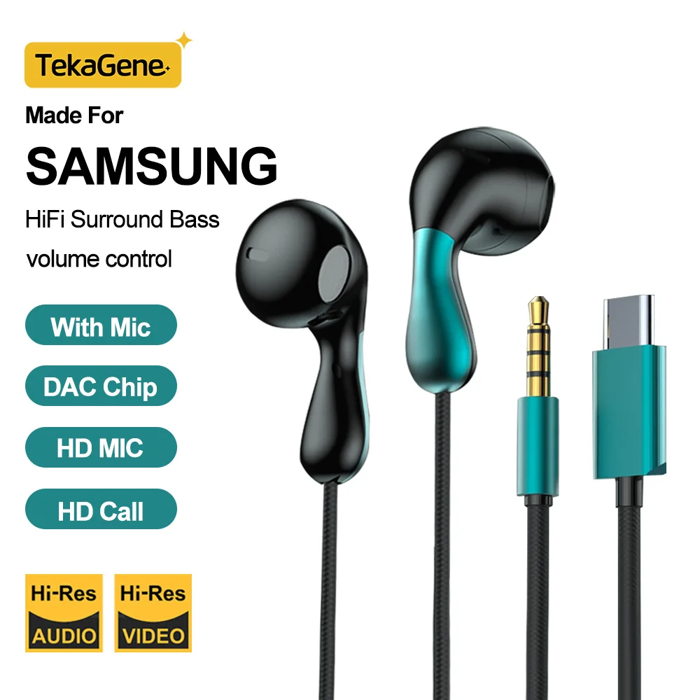 Para samsung fones de ouvido dolby som com microfone redução ruído música com fio tampões para samsung galaxy s25 s24 s23 s22 ultra a54 a5
