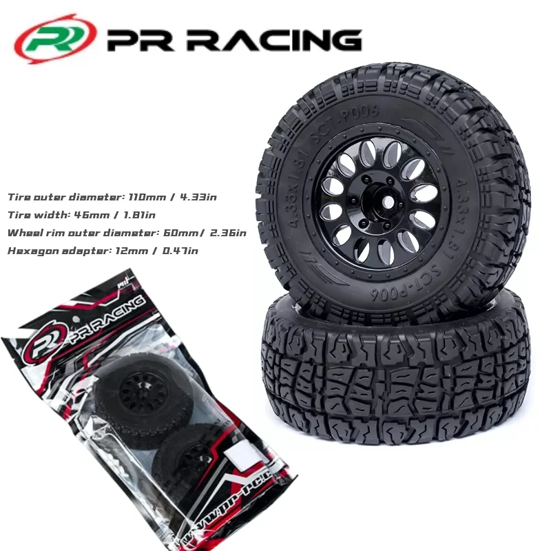 

2Pcs PR Racing SCT-P006 1/10 Short Course Truck 1/2 Offset Tires with Foam Inserts Black Wheel Rims 12mm Hex AE Losi SLASH ARRMA