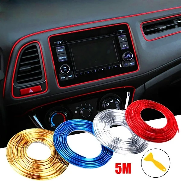 

1X Car Styling Universal DIY Flexible Interior Moulding Trim Strips Accessories Decoration Strip Dashboard 5M Edge Sticker RED