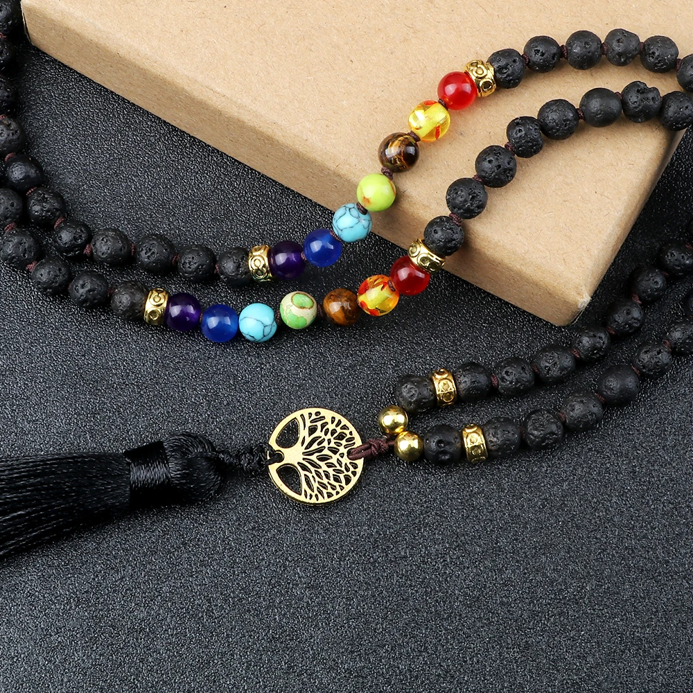 Ожерелье с подвеской из бисера изображением дерева жизни 7 чакр