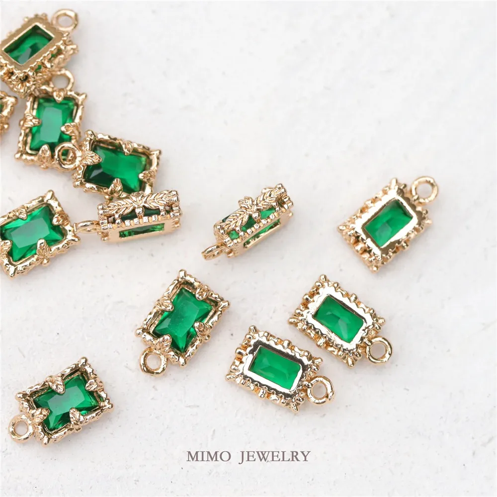

Copper plated gold micro inlaid antique side lace emerald Rectangular Pendant DIY accessories
