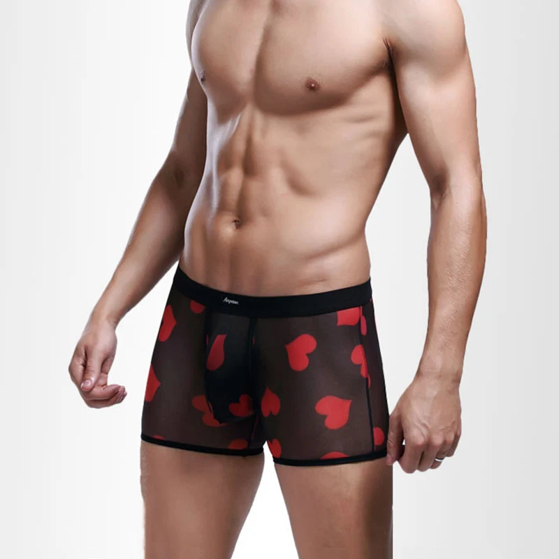 3 Pcs/Lot Men's Underwear Transparent Mesh Printing Large Size Men's Boxer Briefs Fashion Trendy Men's Breathable Sexy Boxers