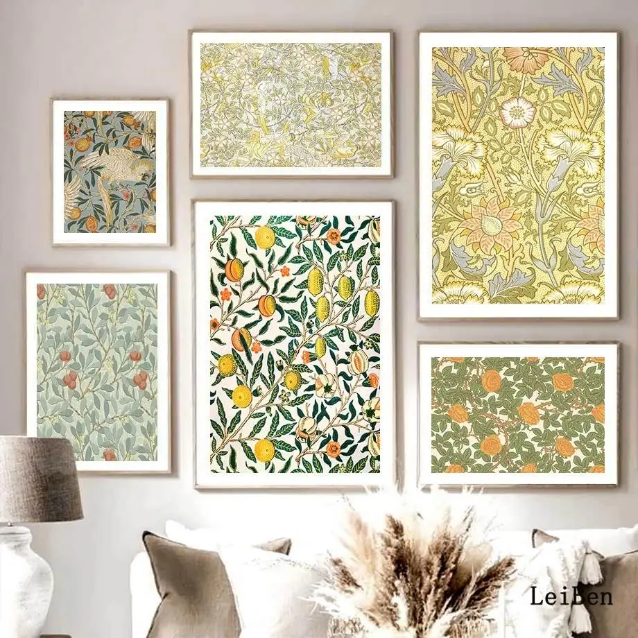 

Картина на холсте Вильям Морриса, постеры с фруктами и принтом в стиле ретро, скандинавские настенные картины для гостиной, домашний декор