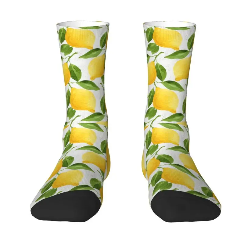 

Watercolor Lemon Pattern Mens Crew Socks Unisex Kawaii 3D Print Summer Botanical Art Dress Socks