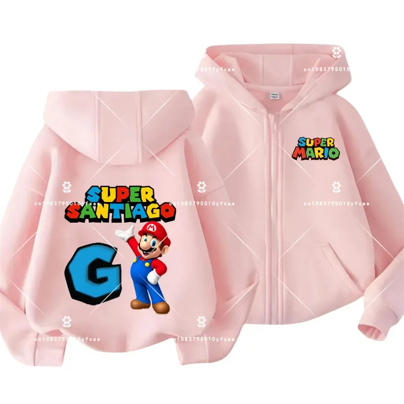 ABCDE Alphabet Kids Zipper hoodie Super Mario Cartoon Print Game series boys and girls Kawaii knitwear Autumn Winter coats