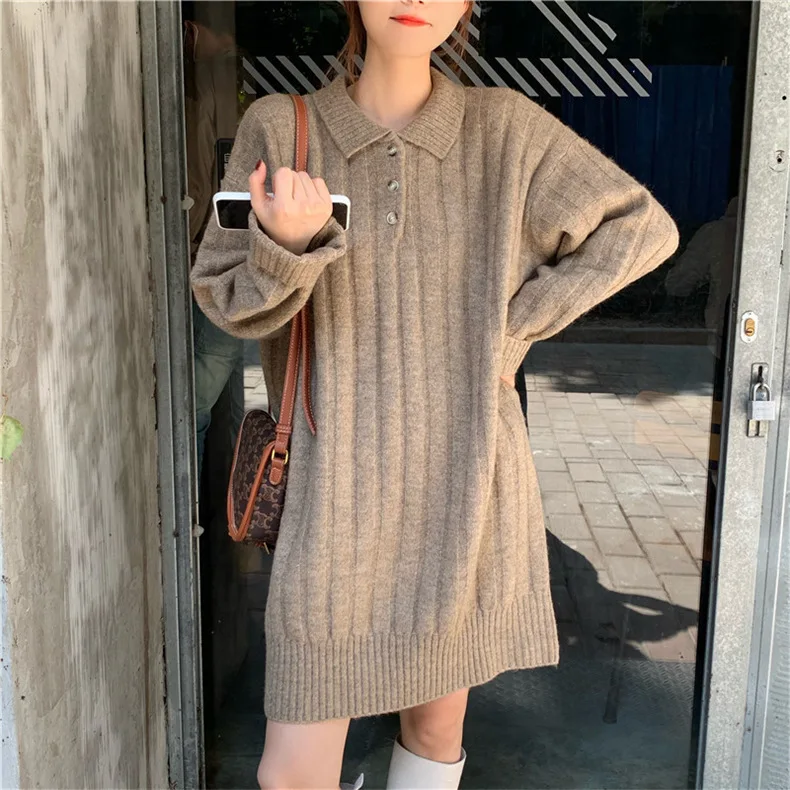 Платье-свитер средней длины для осени и зимы женская одежда новая Базовая