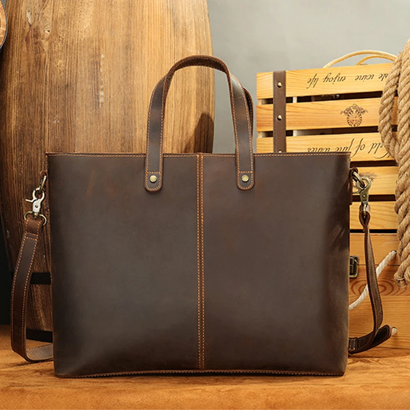 

Винтажный Мужской портфель, сумка на плечо из натуральной кожи Крейзи Хорс, модная коричневая деловая сумка для ноутбука