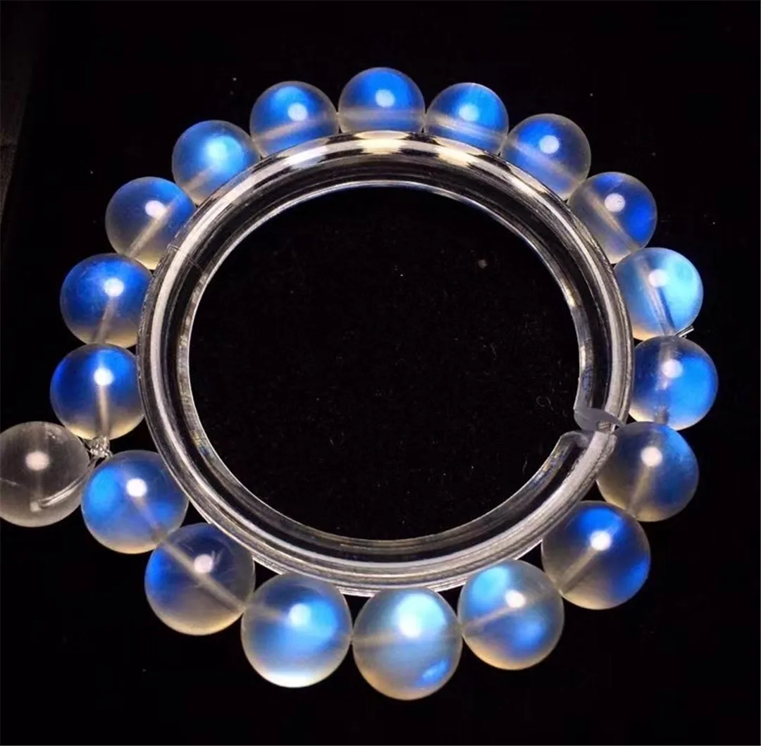 

10mm Natural Blue Light Moonstone Crystal Clear Round Beads Bracelet Women Lady Men Healing Gift Stone Gemstone Jewelry AAAAA
