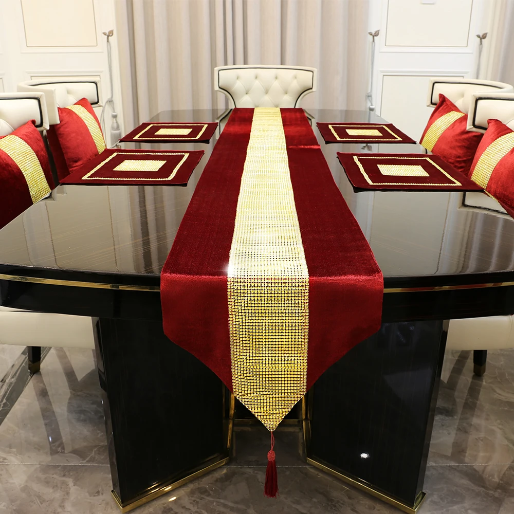 12X98 inches Diamond Flannel Gold Table Runners Christmas table Runner With Tassel For Wedding Birthday Party Home Decoration