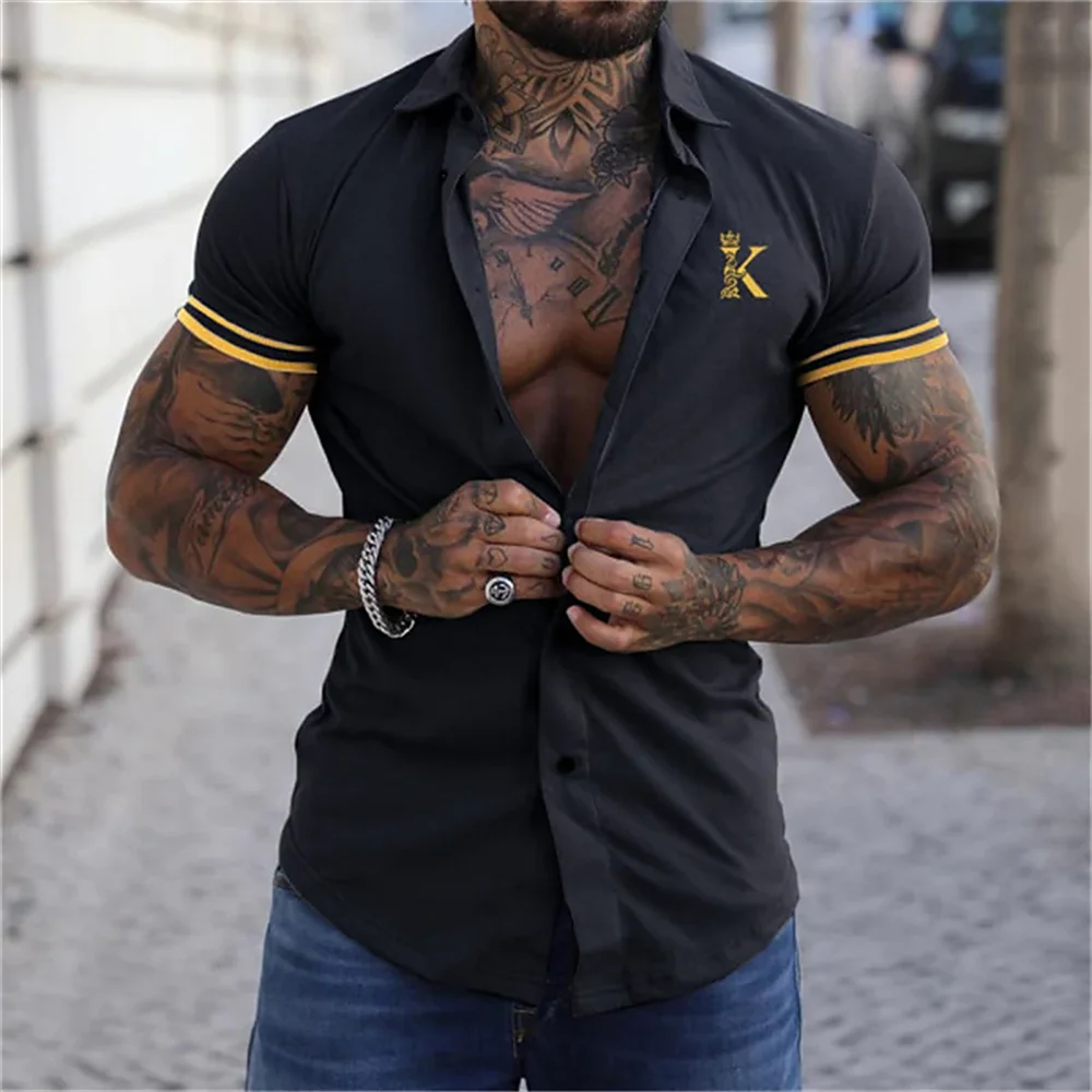 Men's Clothing Social Shirts Male Short Sleeve T-shirt 2023 Fashion Poker K Print Shirt Casual Loose Tops Tees Men's Camisas