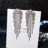 2022 new full rhinestone tassel golden silver color earrings women fashion long exaggerated earrings party jewelry birthday gift
