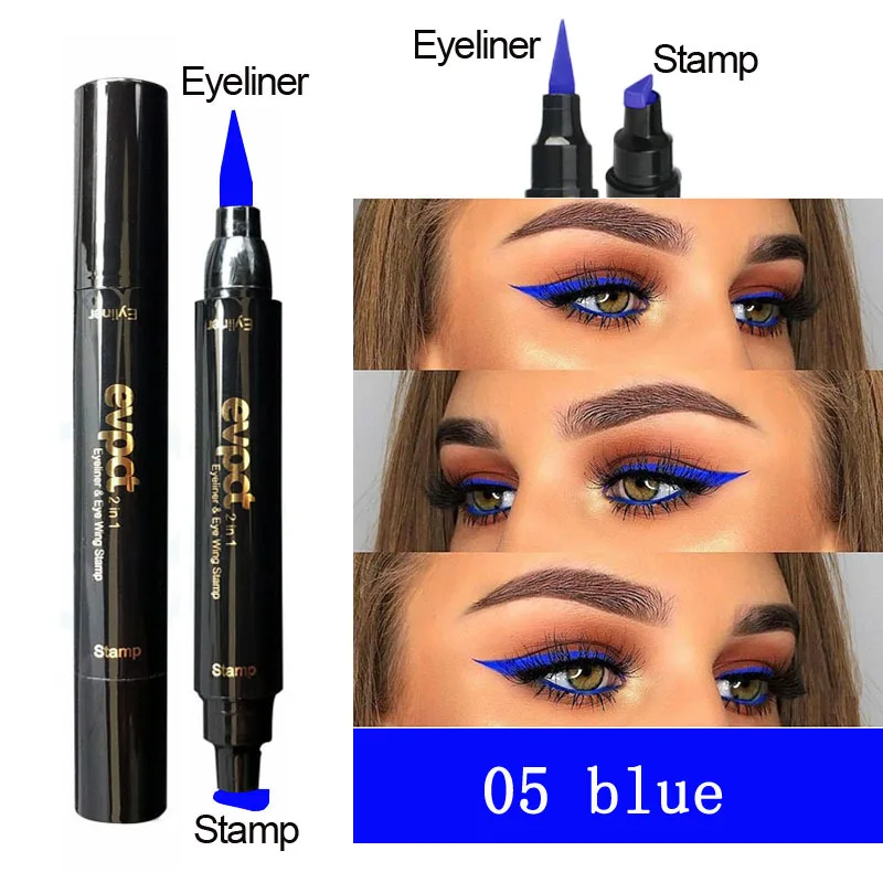Three Scouts 2 In1 Liquid Glitter Eyeliner Stamp Thin Seal Makeup Black Red Green Fast Dry Eye Liner Pencil 7 Color Blue Brown S