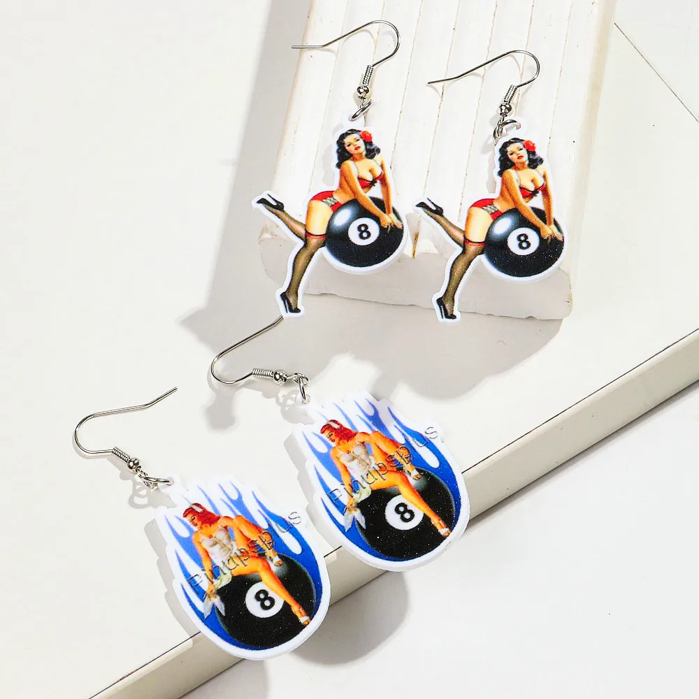 Сексуальные акриловые серьги для девушек в виде бильярда черного-8 мячей женщин