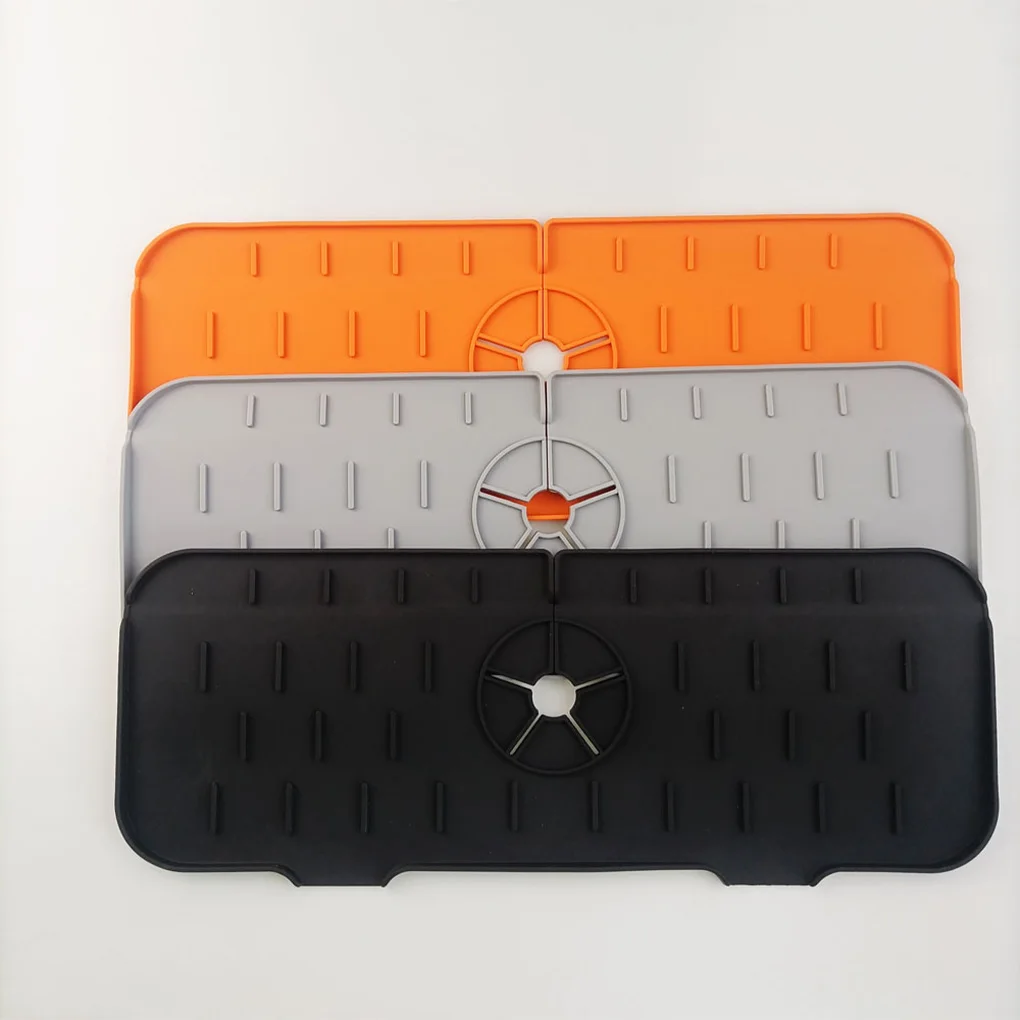 

Silicone Faucet Mat Splash Guard Basin Water Drip Cather Tray Reusable Extension Countertop Draining Pad Farmhouse Gray