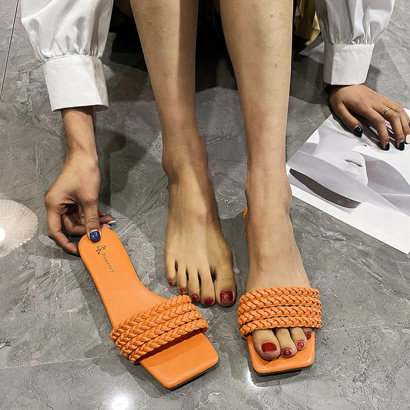 Women Slippers 2023 New Simple Casual Beach Slipper Fashion Canvas Open Toe Flat Flip Flops Slides Summer Outwear Ladies Slipper