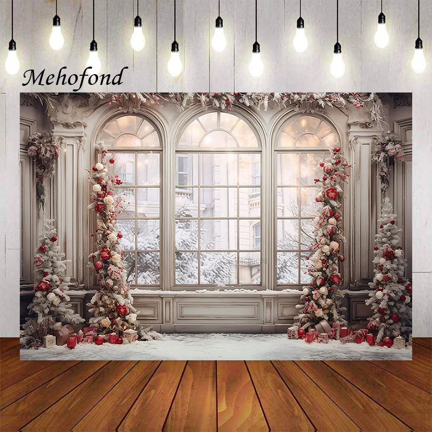 

Mehofond Photography Background Winter Christmas Window Indoor Xmas Tree Kids Family Party Portrait Decor Backdrop Photo Studio