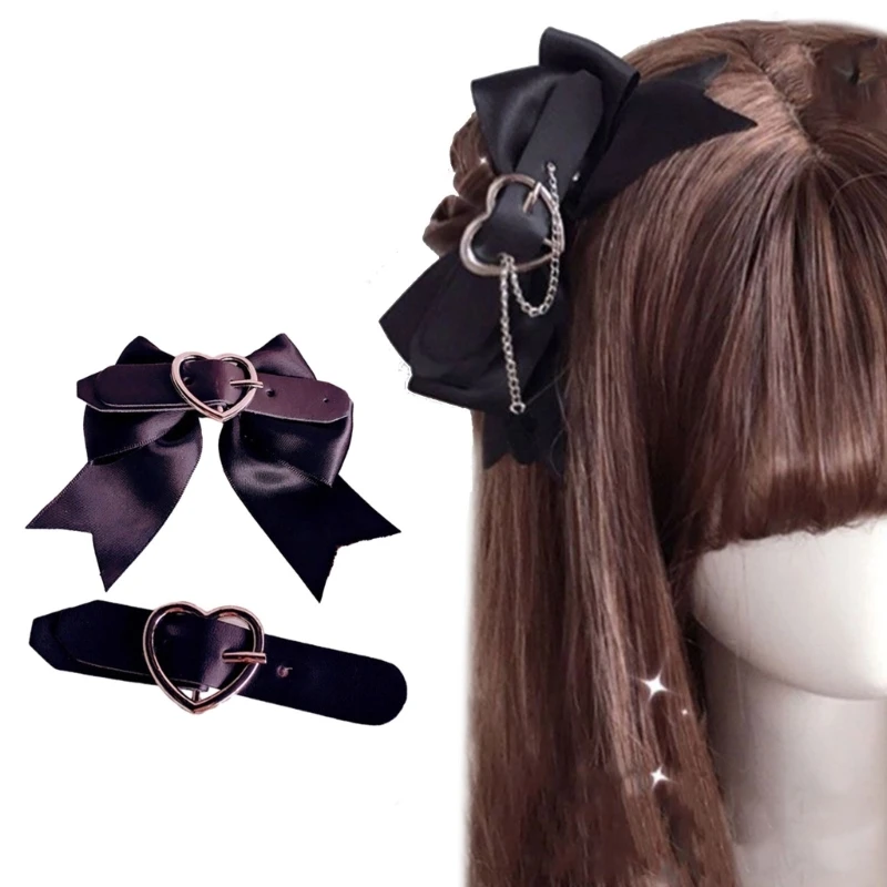 

Bowknot Shape Hairpins Hot Girls Punk Harajuku Hair Clip Halloween Ponytail Side Hair Clip with Chain for Woman Bangs