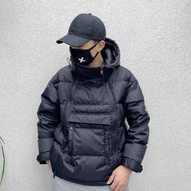 Men's Winter Jackets Cold Jacket Parkas Men's Jacket Trend Slim Black Short Cotton Coat Double Zip Hooded Down Cotton Jacket